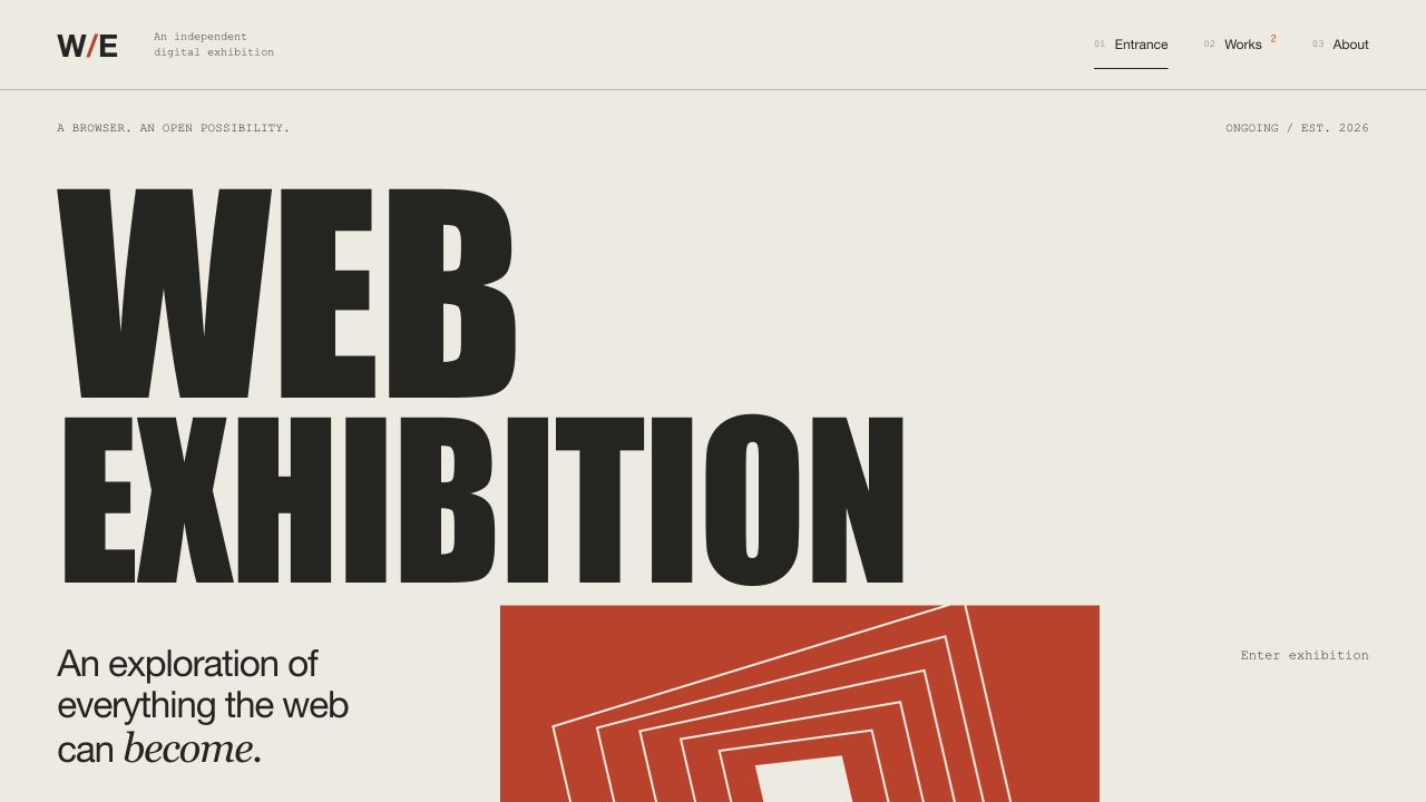 Web Exhibition’s typographic entrance and architectural composition.